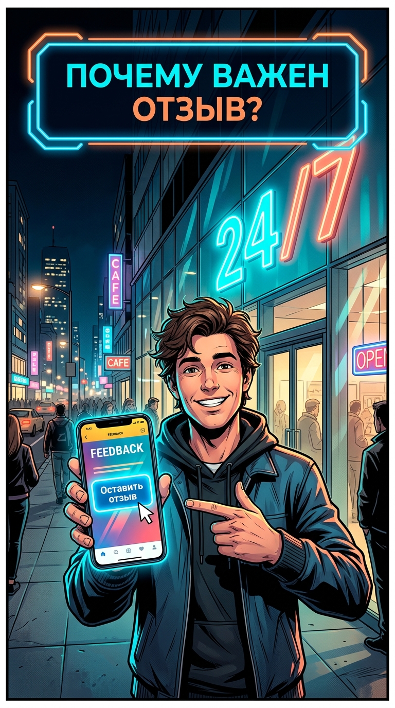 Неоновая вывеска «24/7» и кнопка Обратная связь
